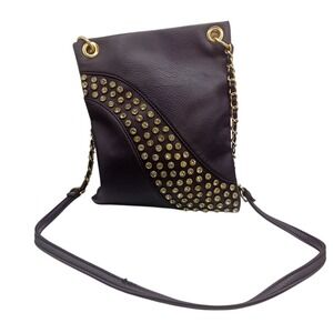 Vintage 80s LaTique Studded Rhinestone‎ Metallic Crossbody Bag Chain Evening Bag